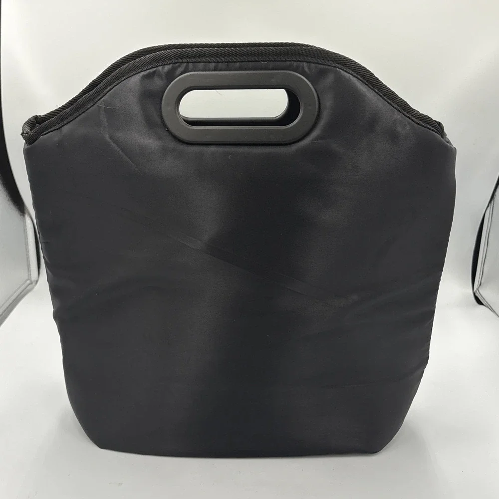 BEBE Tanya Lunch Bag Insulated Zippered Pocket Handle Black Polyester 13.5x13